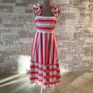 J.Crew Striped Square-Neck Midi Dress